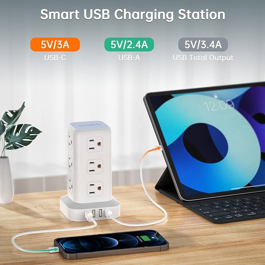  
Visit the Store, SMALLRT
SMALLRT
Visit the Store
4.8
4.8 out of 5 stars
(3,081)
Tower Surge Protector Power Strip with 12 Outlets 4 USB (1 USB C), 6.5Feet Extension Cord with Multiple Outlets, Charging Station, Power Strip Tower, Office Desk Supplies
  1 sustainability feature 
1K+ bought in past month
 
 
-0:01
 
 
 
 
 
 
 
Size: 6.5 FT
 
6.5 FT
 
6.5 FT (2 Pack)
 
10 FT
 
16.5FT
Style: Fast Charge 3A
 
Fast Charge 3A
$19.99 with 43 percent savings$19.99
$35.09$35.09
In Stock
 
Fast Charge PD 20W
$24.69 with 5 percent savings$24.69
$25.99$25.99
In Stock
 
Enjoy fast, free delivery, exclusive deals, and award-winning movies & TV shows.
Join Prime
$19.99 with 43 percent savings -43% $19.99 
List Price: $35.09 List Price: $35.09$35.09  
FREE delivery Wednesday, December 10 on orders shipped by Amazon over $35
Or Prime members get FREE delivery Tomorrow, December 6. Order within 10 hrs 40 mins. Join Prime
Delivering to Orlando 32835 - Update location
In Stock
Quantity:
Quantity:1
 
Add to Cart

Buy Now
Ships from
Amazon
Sold by
Chuanzhy
Returns
FREE refund/replacement until Jan 31, 2026
Payment
Secure transaction
See more
Send as a gift. Include custom message
Add to List
Other sellers on AmazonOther sellers on Amazon
Compare New (2) from
$19.99$19.99
FREE Shipping on orders over $35.00 shipped by Amazon.
Competitively priced itemCompetitively priced item
Amazon's
Choice
 
Amazon Basics Surge Protector Power Strip, 6-Outlet, 790 Jou...
4.8 out of 5 stars (44372)
$9.98
 | Amazon (US)