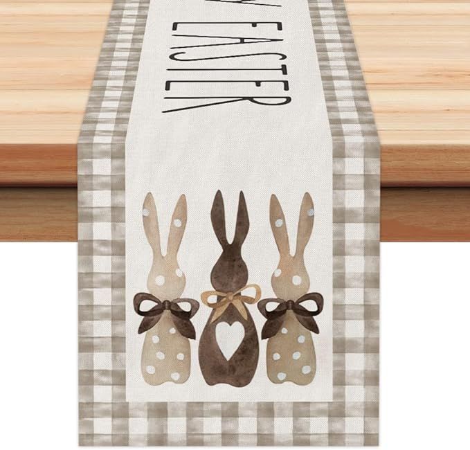 ARKENY Easter Buffalo Plaid Table Runner 72 Inches, Rabbit Coffee Home Dining Indoor Seasonal Spr... | Amazon (US)