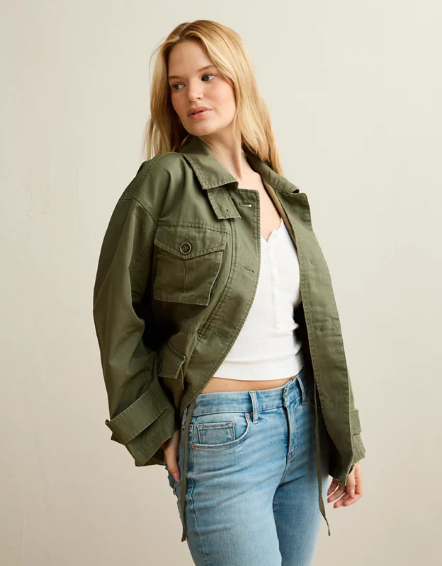 AE Classic Military Jacket Women's Green L | American Eagle Outfitters (US & CA)