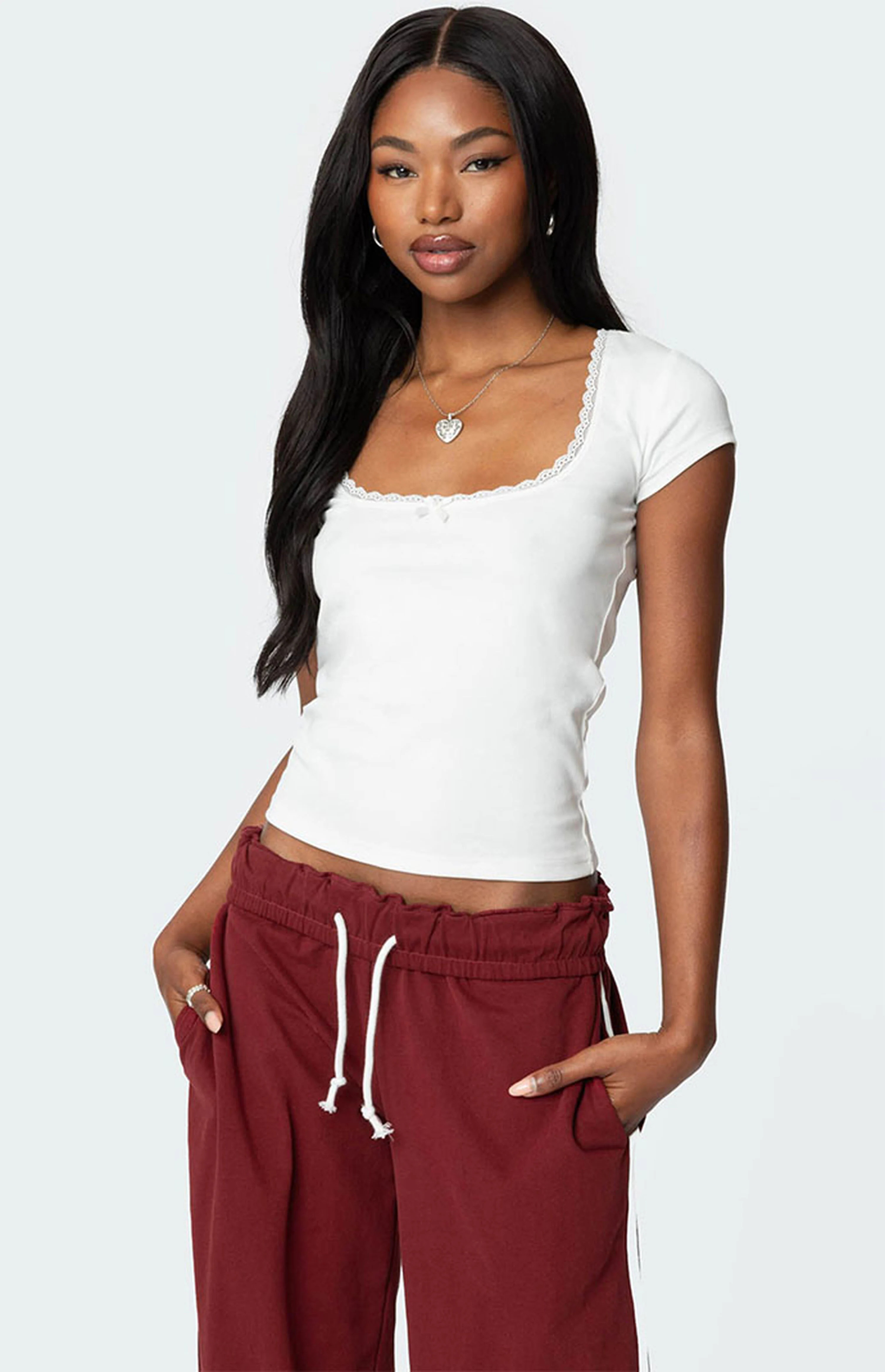 Edikted Priscilla Lace Trim T-Shirt | PacSun