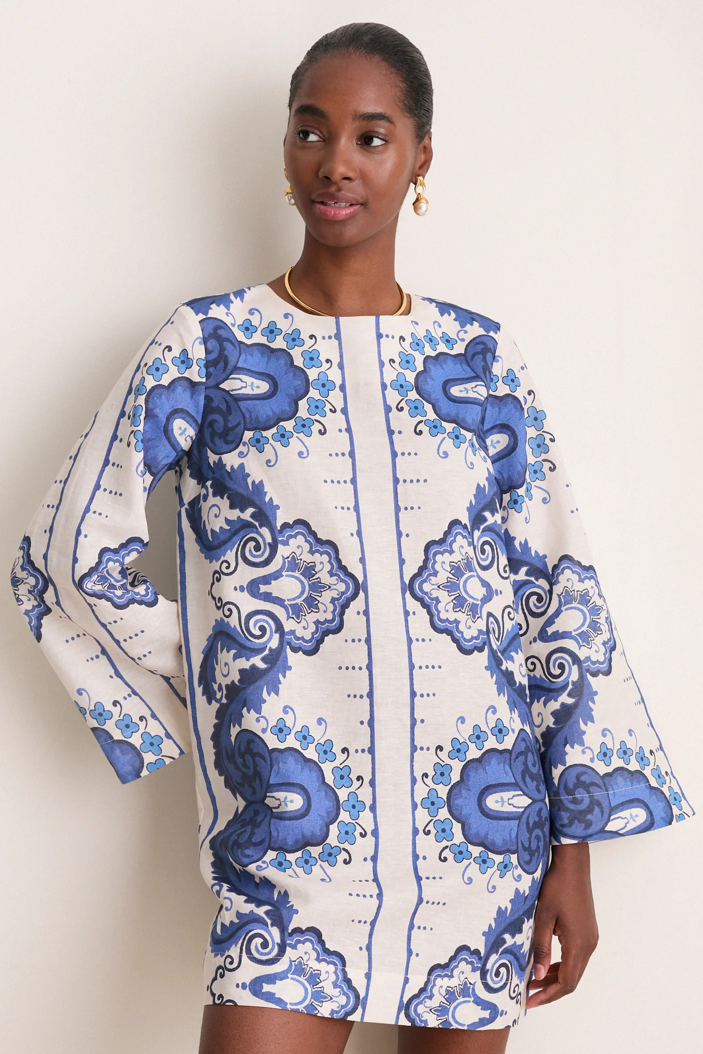 Ultramarine Medallion Cotton Linen Linden Mini Dress | Tuckernuck (US)