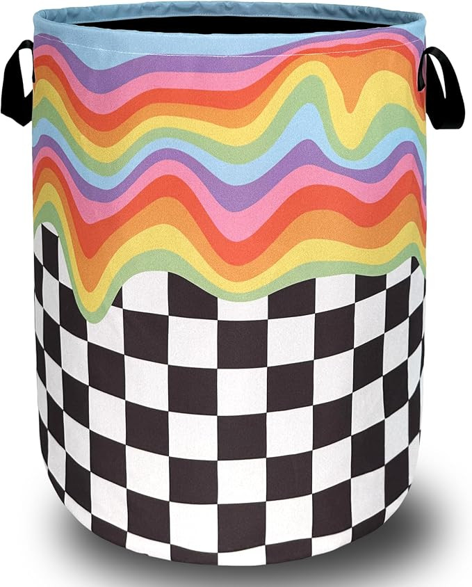 Rainbow Plaid Laundry Hamper Foldable Oxford Cloth Basket 18.9x16.5 | Colorful Laundry Basket Fol... | Amazon (US)