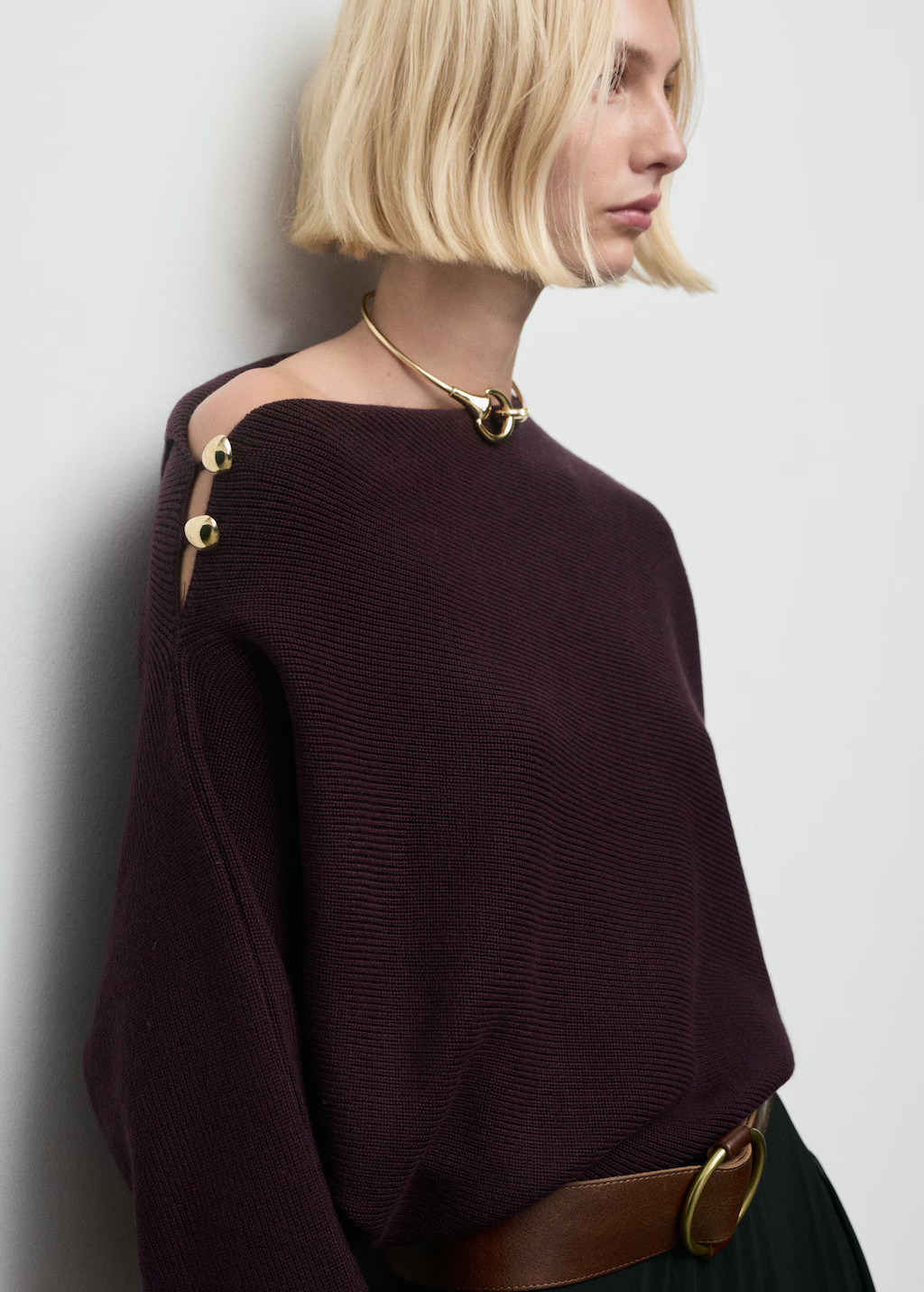 Sweater with asymmetrical neck and jewel buttons | Mango (US/MX/AU)