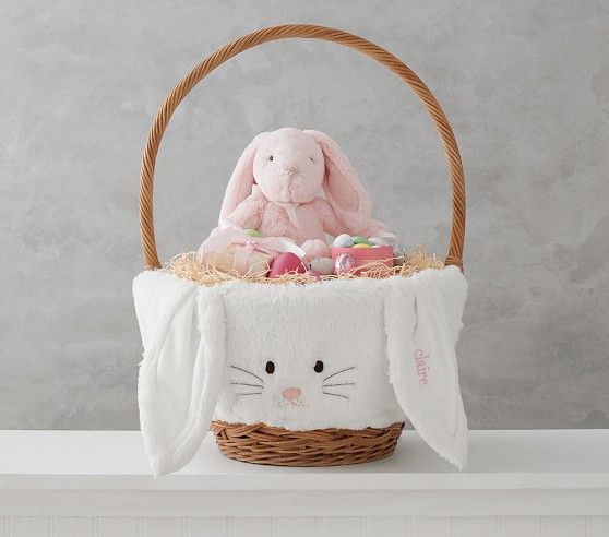 White Long Eared Fur Bunny Easter Basket Liners | Pottery Barn Kids