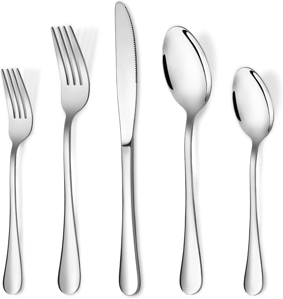 20 Piece Silverware Set, Stainless Steel Flatware Utensil Sets for 4, Silver Cutlery Set Includes... | Amazon (US)