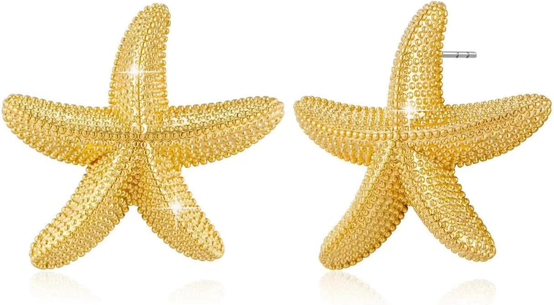 Starfish Stud Earrings,14K Gold Plated Conch Seashell Earrings Trendy Boho Ocean Earrings Stateme... | Amazon (US)