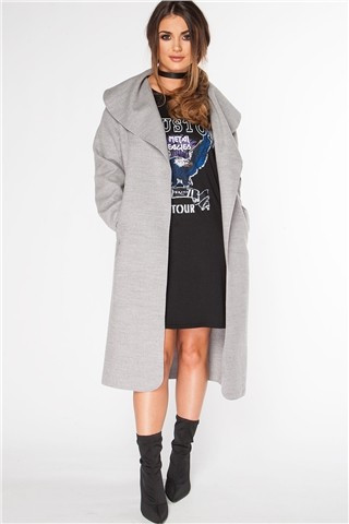Naomi Grey Long Length Waterfall Coat | Miss Pap UK