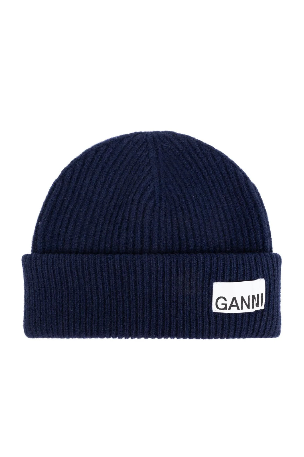 Ganni Logo Patch Rib Knitted Beanie | Cettire Global