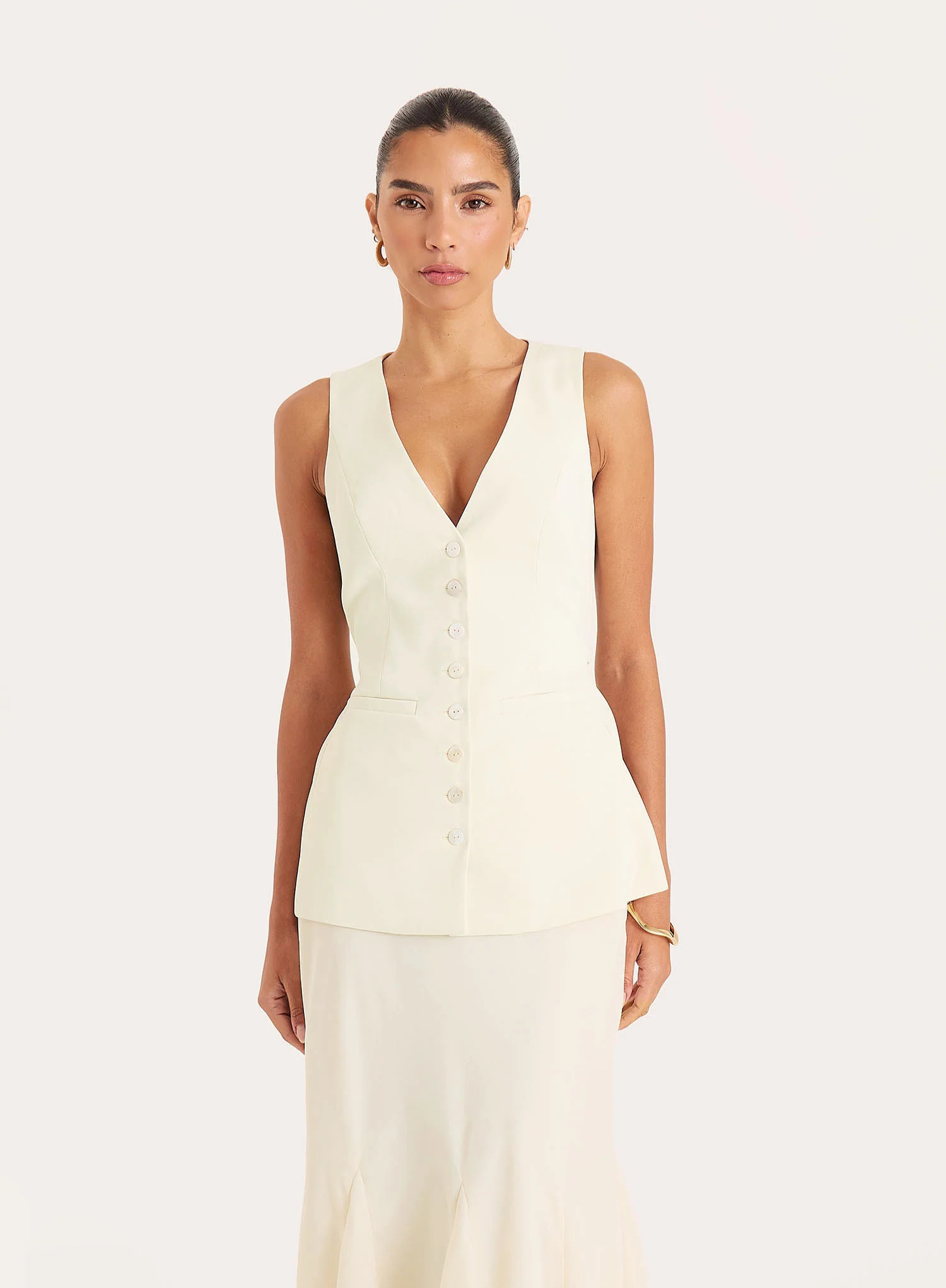 Women's Cream Tie Belt Detail Button Waistcoat | Elaine | 4th & Reckless | 4th & Reckless