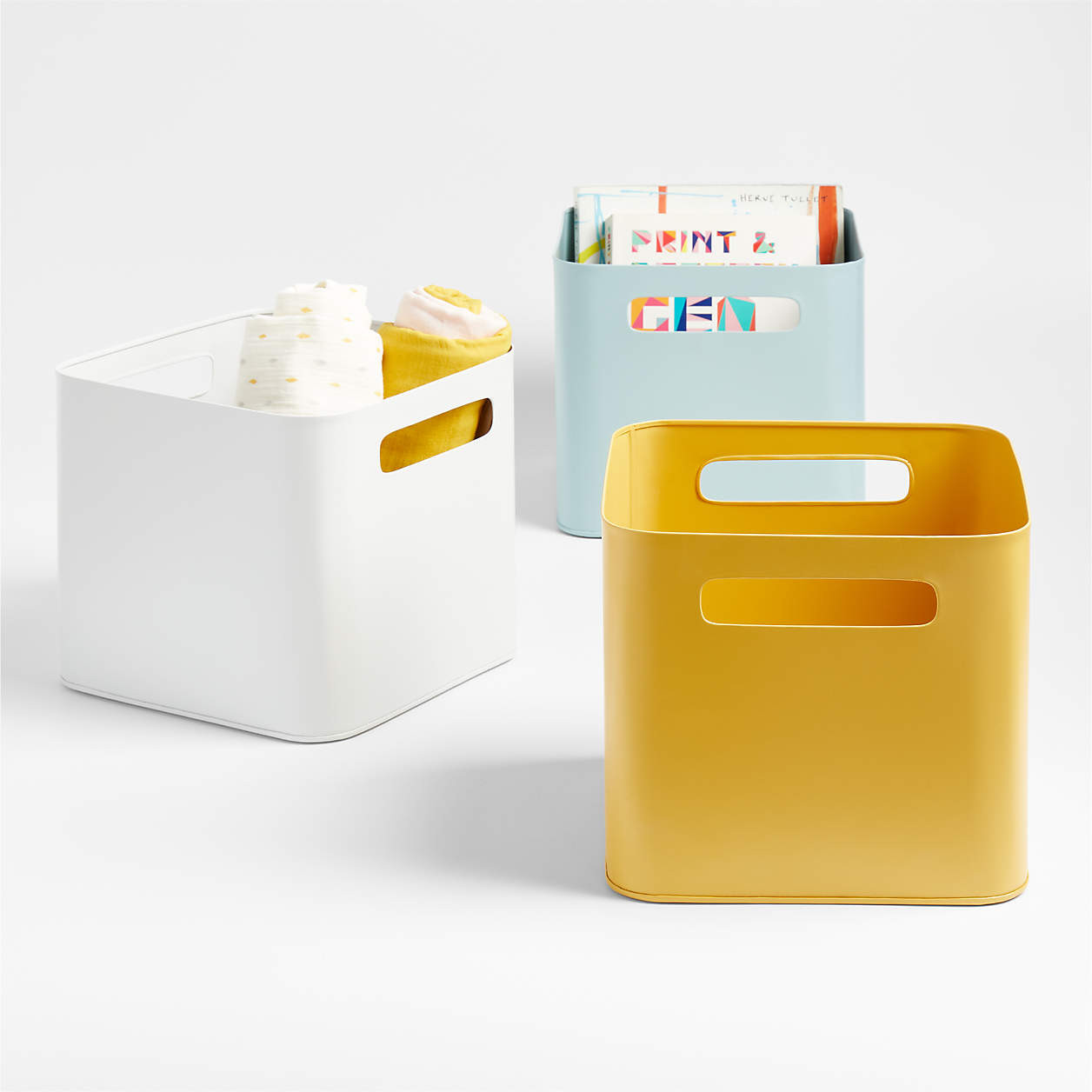 Outline White Large Metal Kids Floor Bin with Wood Lid + Reviews | Crate & Kids | Crate & Barrel