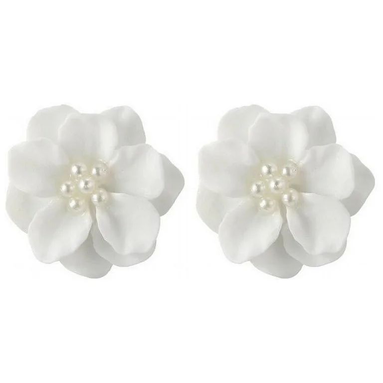 Lovely white Flower Pearl Pendant Circle Stud Earrings Fashion Design Womens Large Earrings Long ... | Walmart (US)