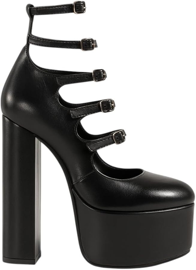 Liliana Women Chunky High Heel Platform Buckle Strappy Pumps Shoes | Amazon (US)