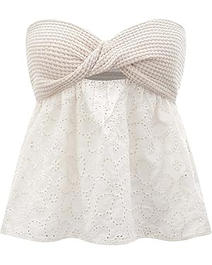 GORGLITTER Women's Strapless Twist Front Cut Out Tube Top Eyelet Embroidery Bandeau | Amazon (US)
