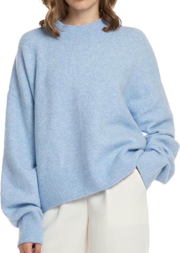 Woolen Bloom Women Mock Neck Loose Sweater Pullover Long Sleeve Sweaters Crop Lightweight Winter ... | Amazon (US)