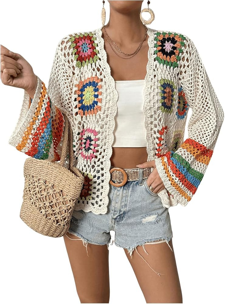 SHENHE Crochet Open Front Cardigan Sweater | Amazon (US)