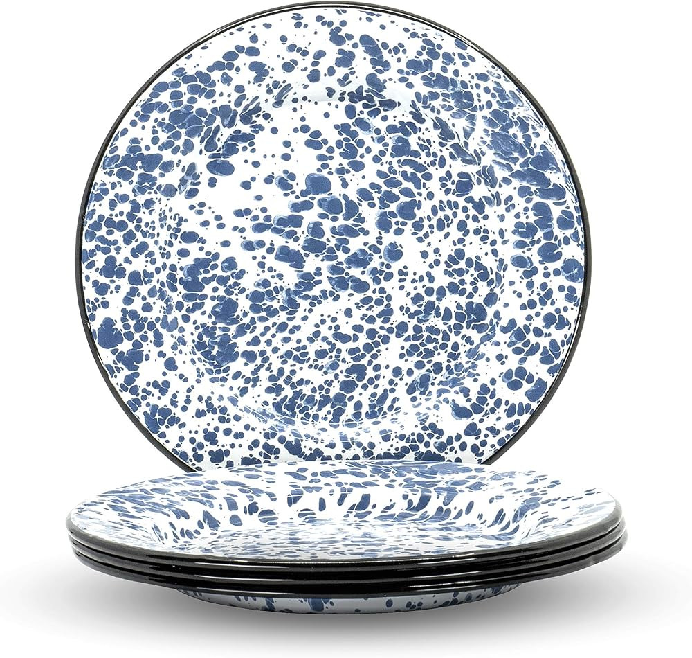 Red Co. Set of 4 Enamelware Metal Classic 10" Round Dinner Plate, Navy Blue Marble/Black Rim - Sp... | Amazon (US)