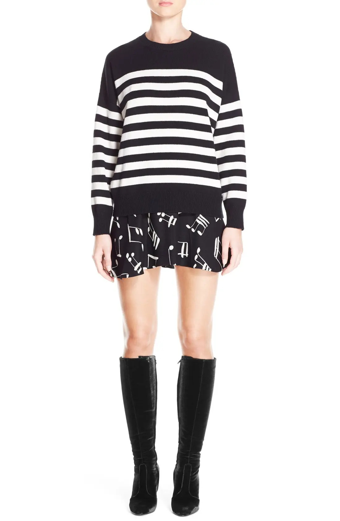 Women's Saint Laurent Stripe Cashmere Sweater, Size X-Large - Black | Nordstrom