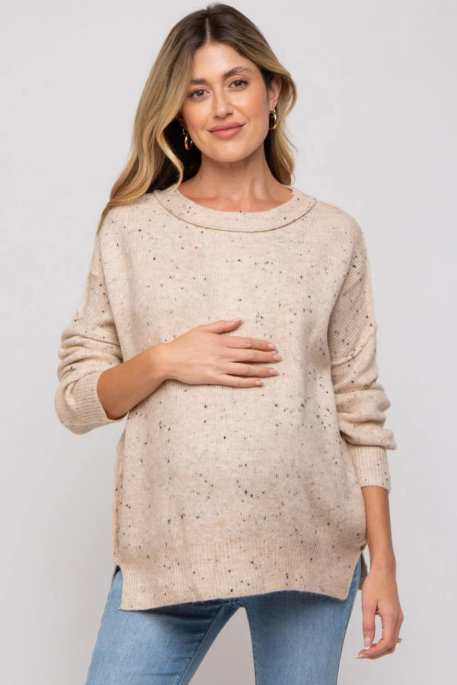 Beige Speckled Knit Maternity Sweater | PinkBlush Maternity