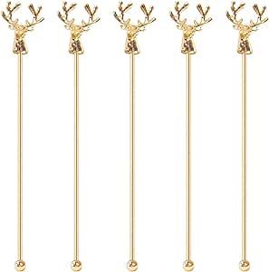 Mewuthede Swizzle Sticks,5 Pcs Stainless Steel Reusable Deer Head Shape Cocktail Stirrer Coffee B... | Amazon (US)