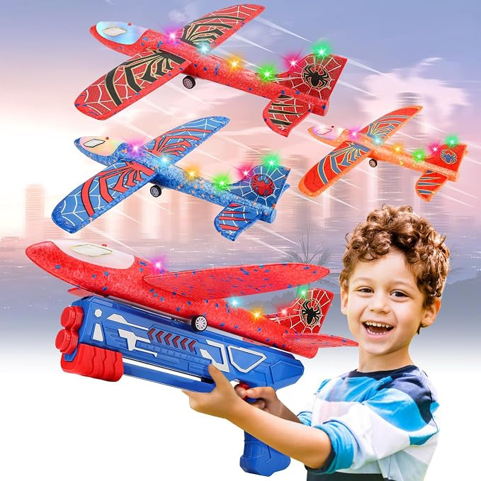 3 Pack Airplane Launcher Toys, 13.2'' Spider LED Foam Glider | Amazon (US)