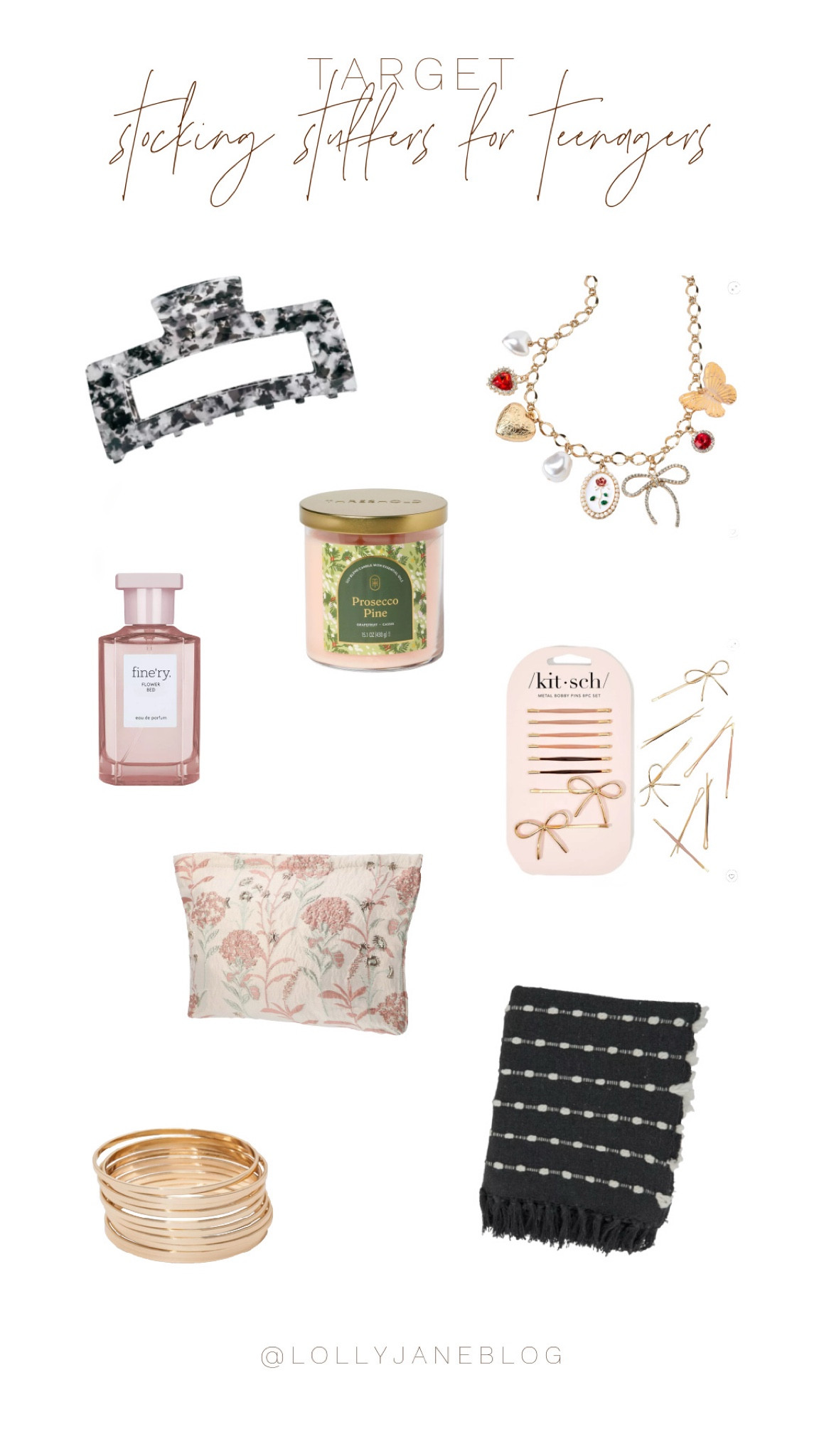 Struggling to find the perfect stocking stuffers or presents for your daughter this Christmas? We've got you covered with these adorable and thoughtful gifts from Target that she'll absolutely love! 

From cute accessories to cozy essentials, these picks will make her feel extra special this holiday season! 

Kitsch Hair Clip
Kitsch Bow Bobby Pins
Charm Necklace for a personal touch
Floral Makeup Bag
Sweet Perfume
Gold Bracelet Stack for a little sparkle
Cozy Black Throw Blanket
Pink Candle to set the mood

These gifts are sure to make her smile and feel loved! Shop now at Target and make this Christmas one to remember. #StockingStuffers #HolidayGifts #TargetFinds #GiftsForHer #DaughterGifts #ChristmasMagic #GiftIdeas

#LTKHoliday #LTKGiftGuide #LTKSeasonal