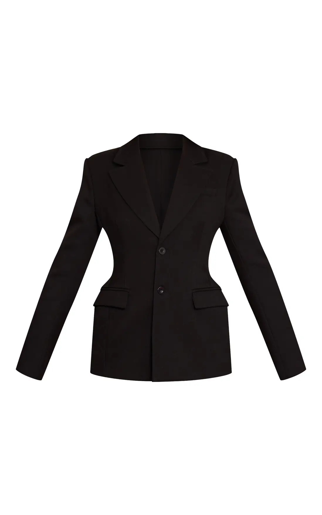 Jackets & Coats | Black Tailored Woven Cinched Waist Plunge Blazer | PrettyLittleThing | PrettyLittleThing US