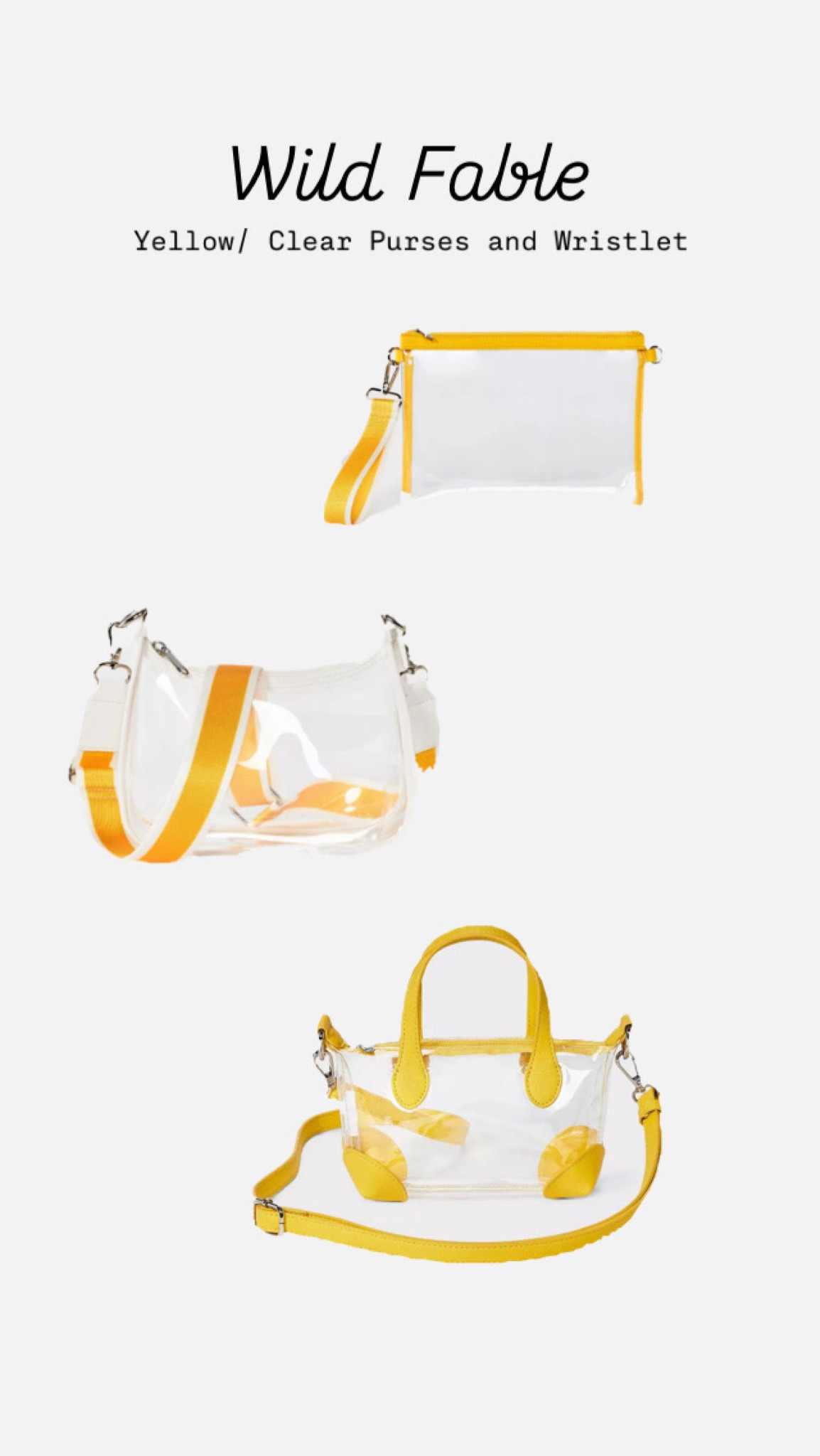Wild Fable Clear/ Yellow Purses and Wristlet