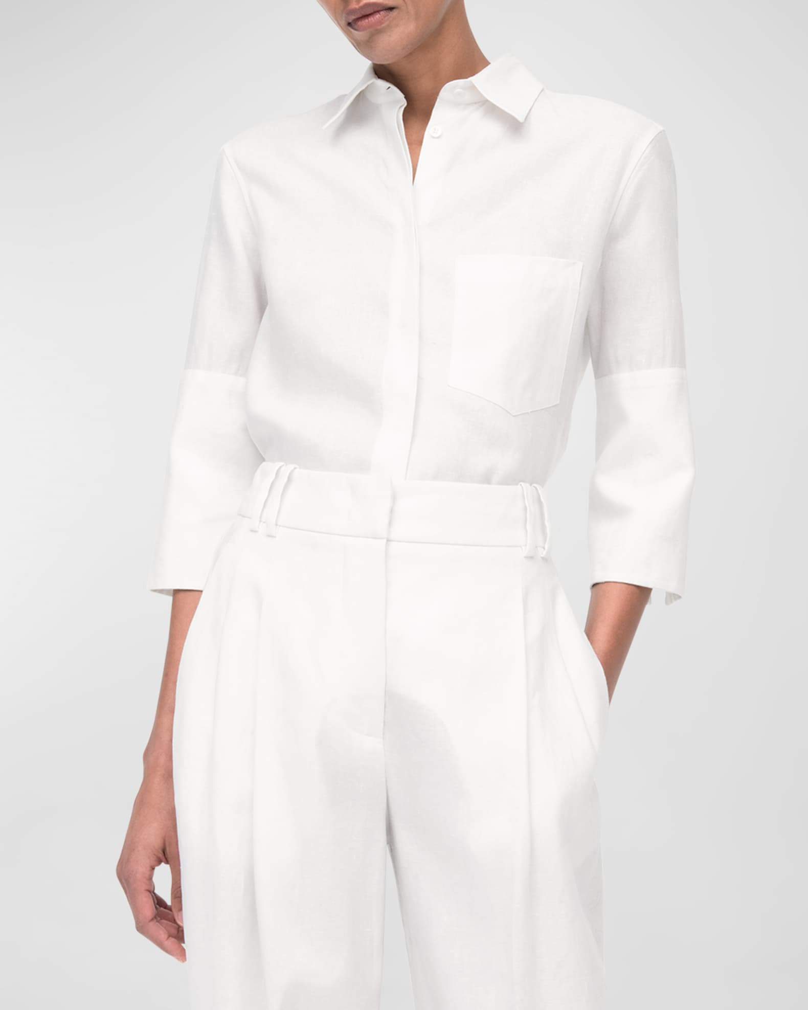 French-Cuff Linen Blouse | Neiman Marcus