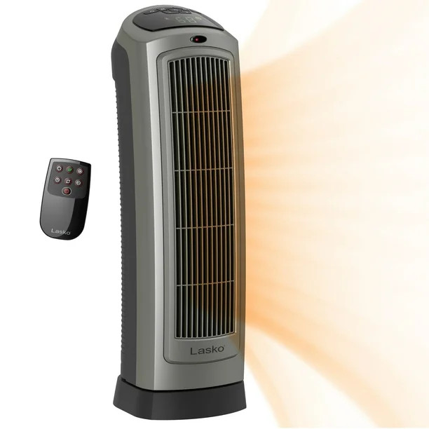 Lasko 1500W Oscillating Ceramic Tower Space Heater with Remote, 5538, Gray | Walmart (US)