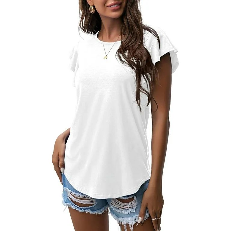 JWD Summer Ruffle Short Sleeve Knit Tunic Tops Shirts Tank Tee Blouse For Women | Walmart (US)