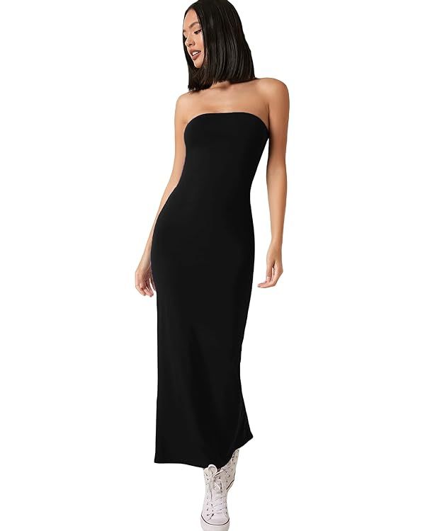 Floerns Women's Solid Strapless Sleeveless Bandeau Tube Top Bodycon Maxi Dress | Amazon (US)