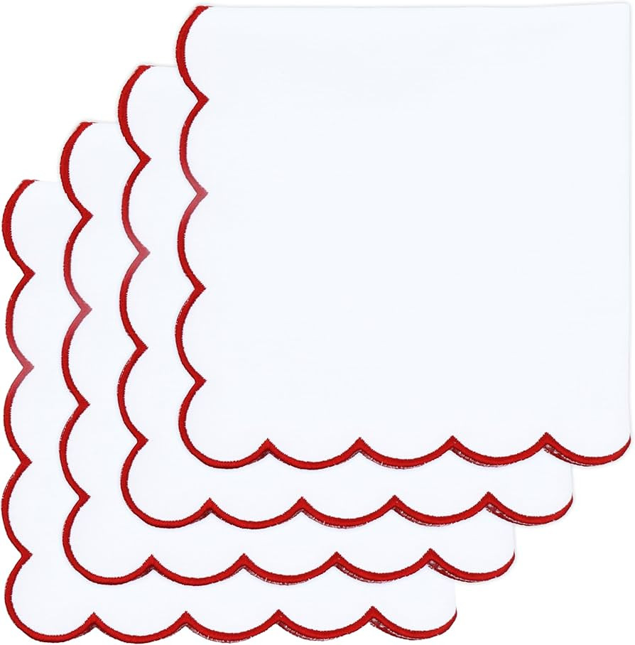 PurpleEssences Scalloped Embroidery Cloth Napkins Christmas Holiday Winter Table Decor 100% Cotto... | Amazon (US)