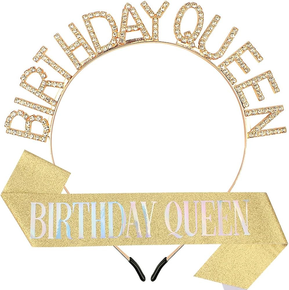 AOPRIE Birthday Queen Crown & Sash for Women Gold Birthday Tiara for Girls Birthday Queen Headband P | Amazon (US)