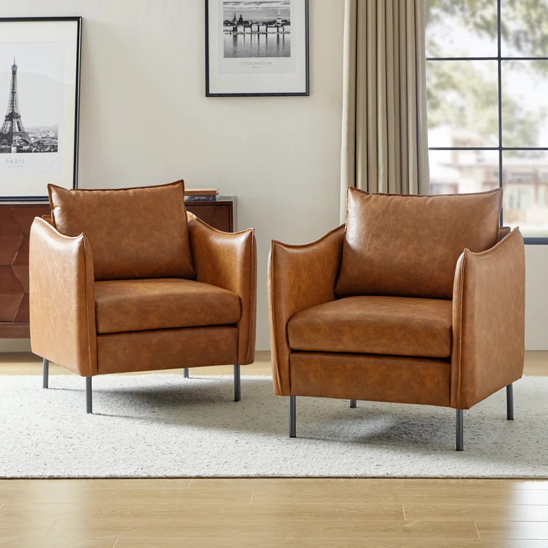 Eamor 30" Wide Faux Leather Armchair with Unique Arms(Set of 2) | Wayfair North America
