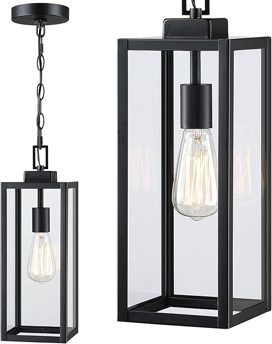 17 Inch Outdoor Pendant Light for Porch,Metal and Glass Outside Hanging Light Ceiling Mount Exter... | Amazon (US)