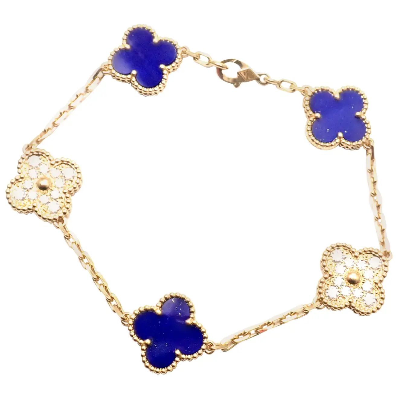 Van Cleef & Arpels Limited Edition Vintage Alhambra Diamond Lapis Gold Bracelet | 1stDibs