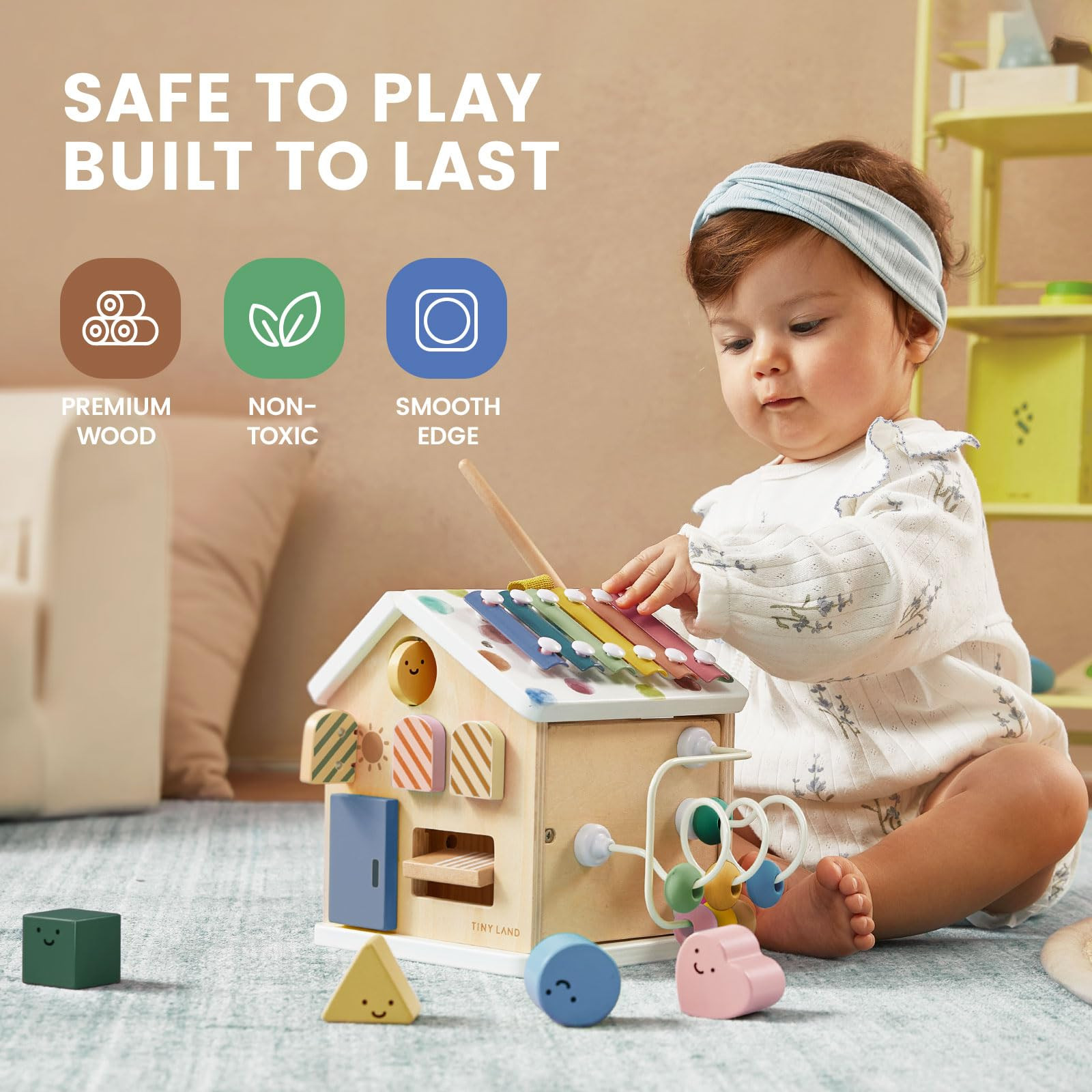 Tiny Land 9-in-1 Wooden Activity Cube, Montessori Baby Activity Center for 1+ Year Old, Education... | Amazon (US)