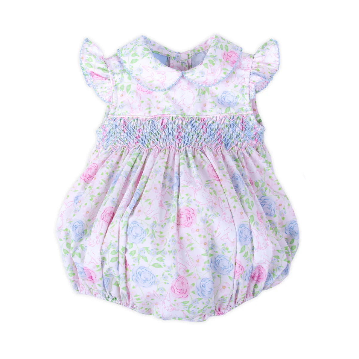 Botanical Floral Bunny Smocked Collared Bubble | Classic Whimsy