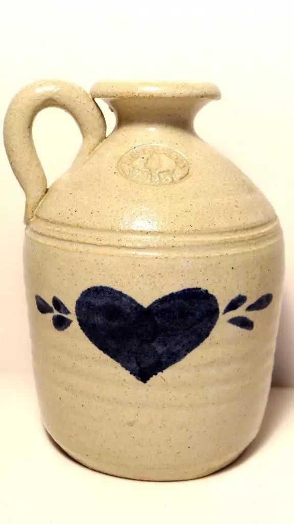 Vtg 80s Pinewood Valley Pottery Salt Glazed Hand painted Stoneware Heart Jug 6" | eBay US