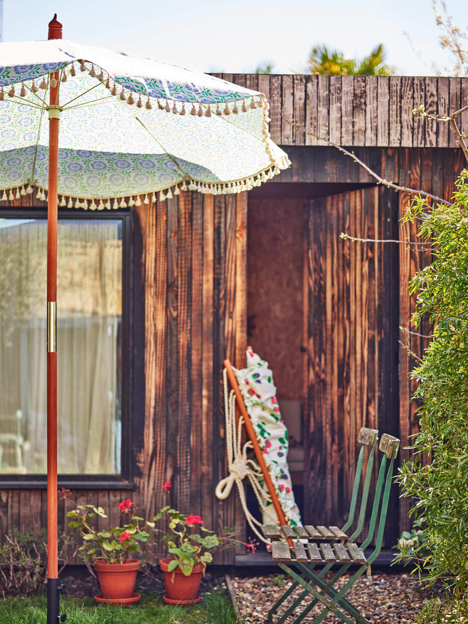 Bloom Blue & Green Floral Garden Parasol | Oliver Bonas | Oliver Bonas (Global)