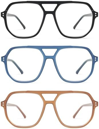 AMOMOMA Trendy Retro Aviator Reading Glasses for Women Men,Classic Large Oversized Reader Blue Li... | Amazon (US)