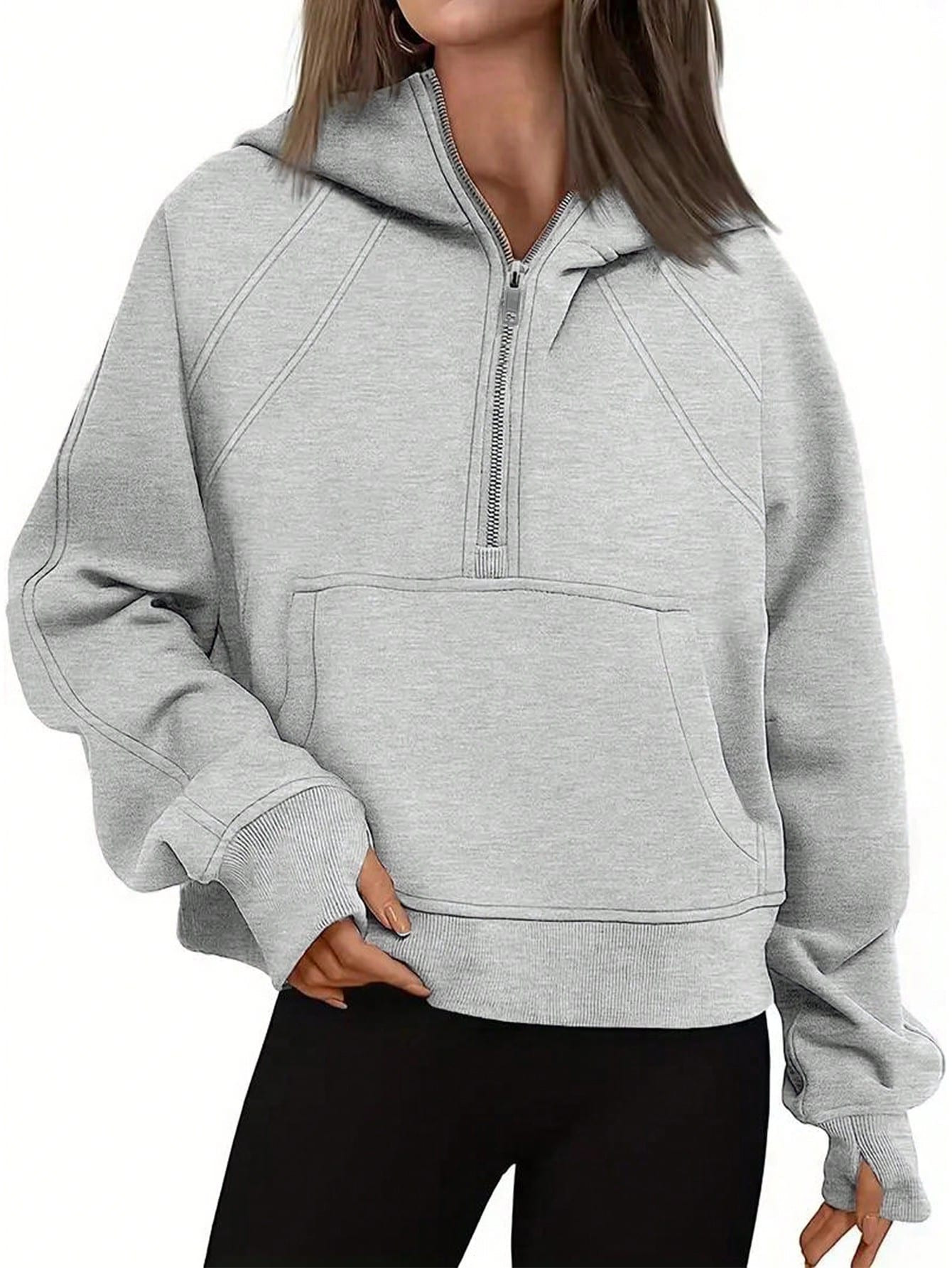 Half Zip Kangaroo Pocket Raglan Sleeve Hoodie | SHEIN