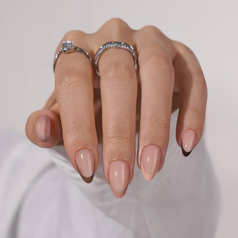 BTArtbox French Tip Press On Nails, Short Almond Supremely Fit & Natural Glue On Nails with Nail ... | Amazon (US)