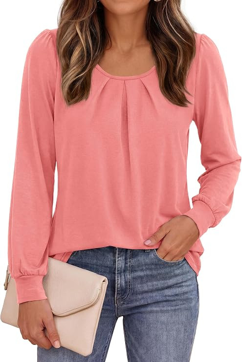 PRETTYGARDEN Womens Long Puff Sleeve Tops Crew Neck Blouse | Amazon (US)