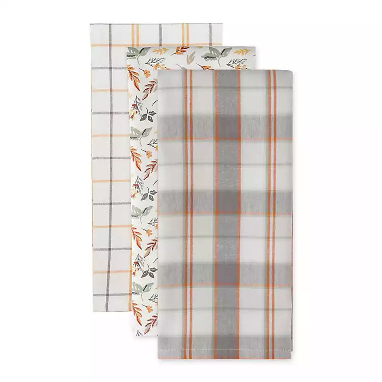 Windowpane & Leaves 3-pc. Kitchen Towel Set | Kirkland's Home