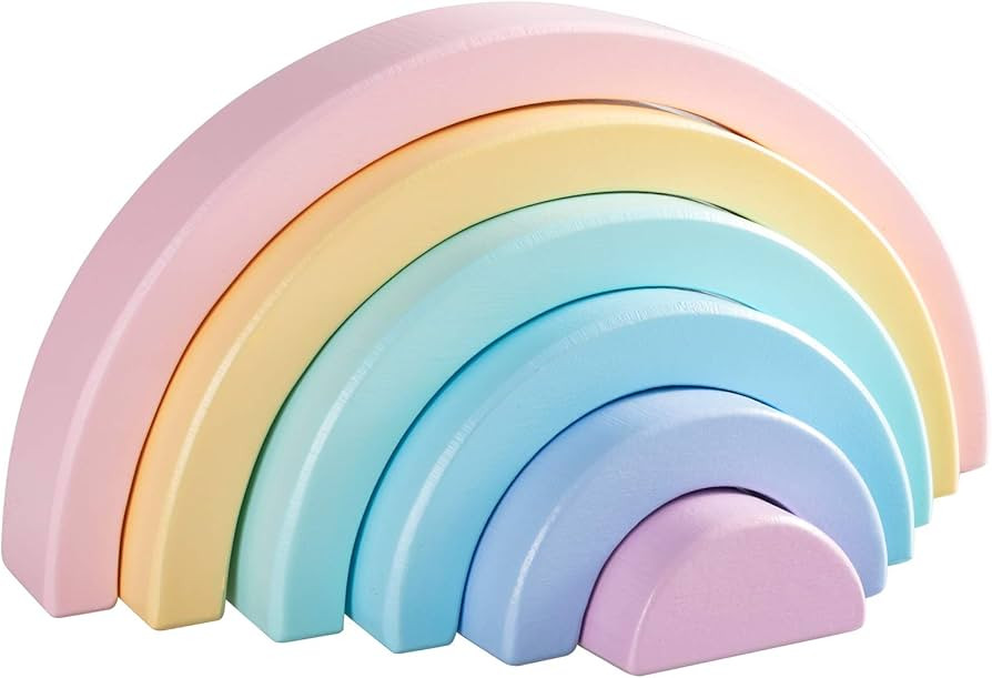MERRYHEART Wooden Rainbow Small Stacker, 6 Piece Rainbow Stacking Toy for Baby/Toddlers/Kids, Mon... | Amazon (US)