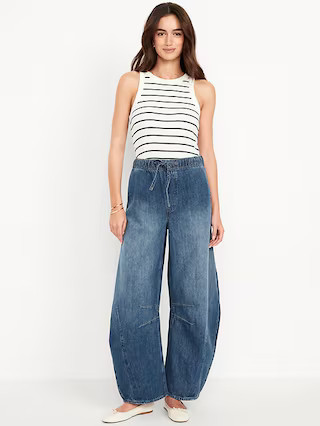 High-Waisted Pull-On Barrel Jeans | Old Navy (US)