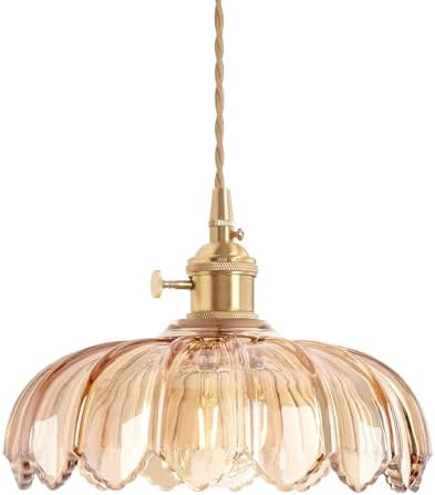Shenmoyl Pendant Light with Amber Scindapsus Glass Lmapshade, Brass Vintage Pendant Light Adjusta... | Amazon (US)