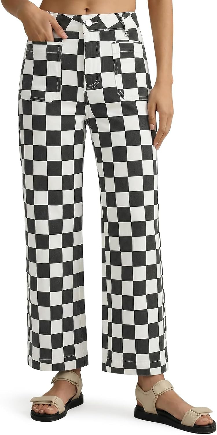 Tankaneo Womens Cropped Striped Jeans High Waisted Wide Leg Denim Pants | Amazon (US)