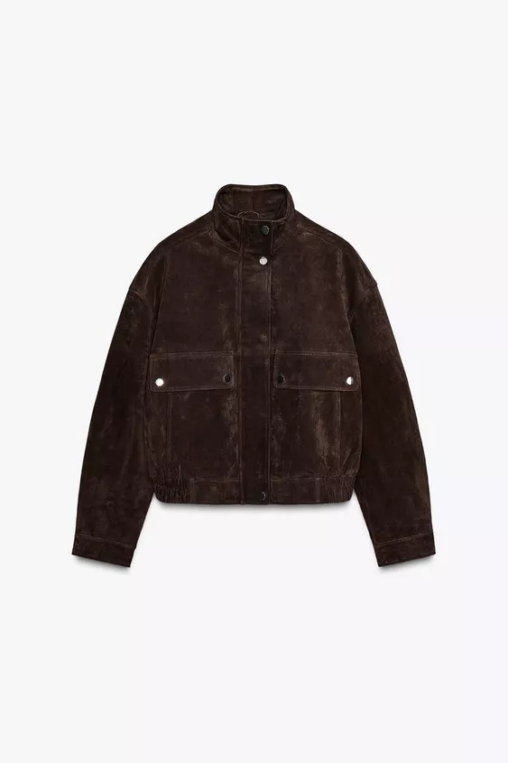SUEDE LEATHER BOMBER JACKET WITH POCKETS | Zara US